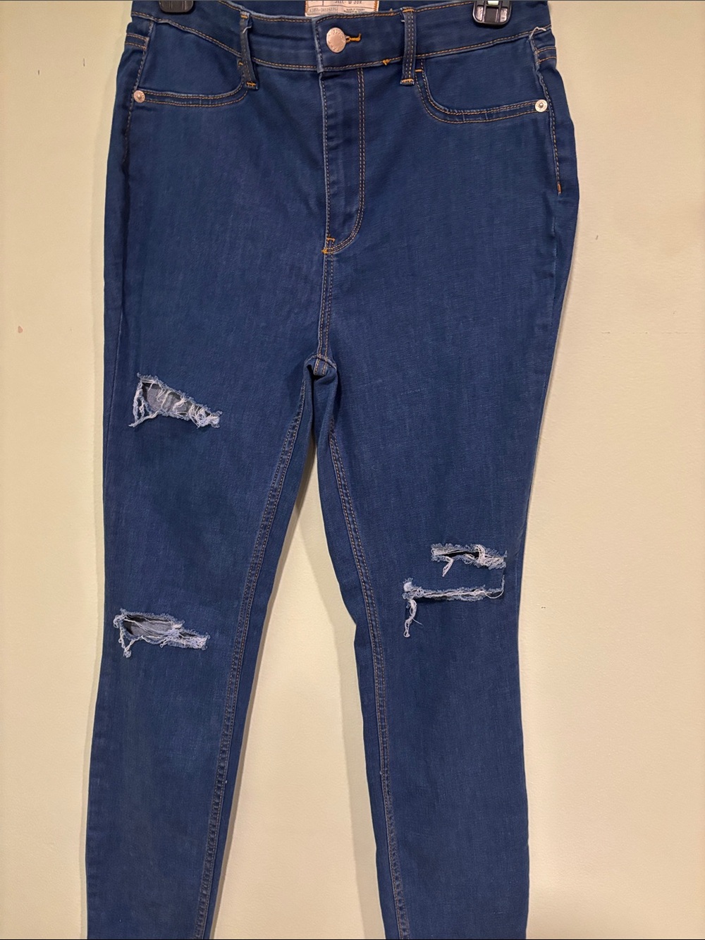 Free People Dark Blue Distressed Skinny Jeans